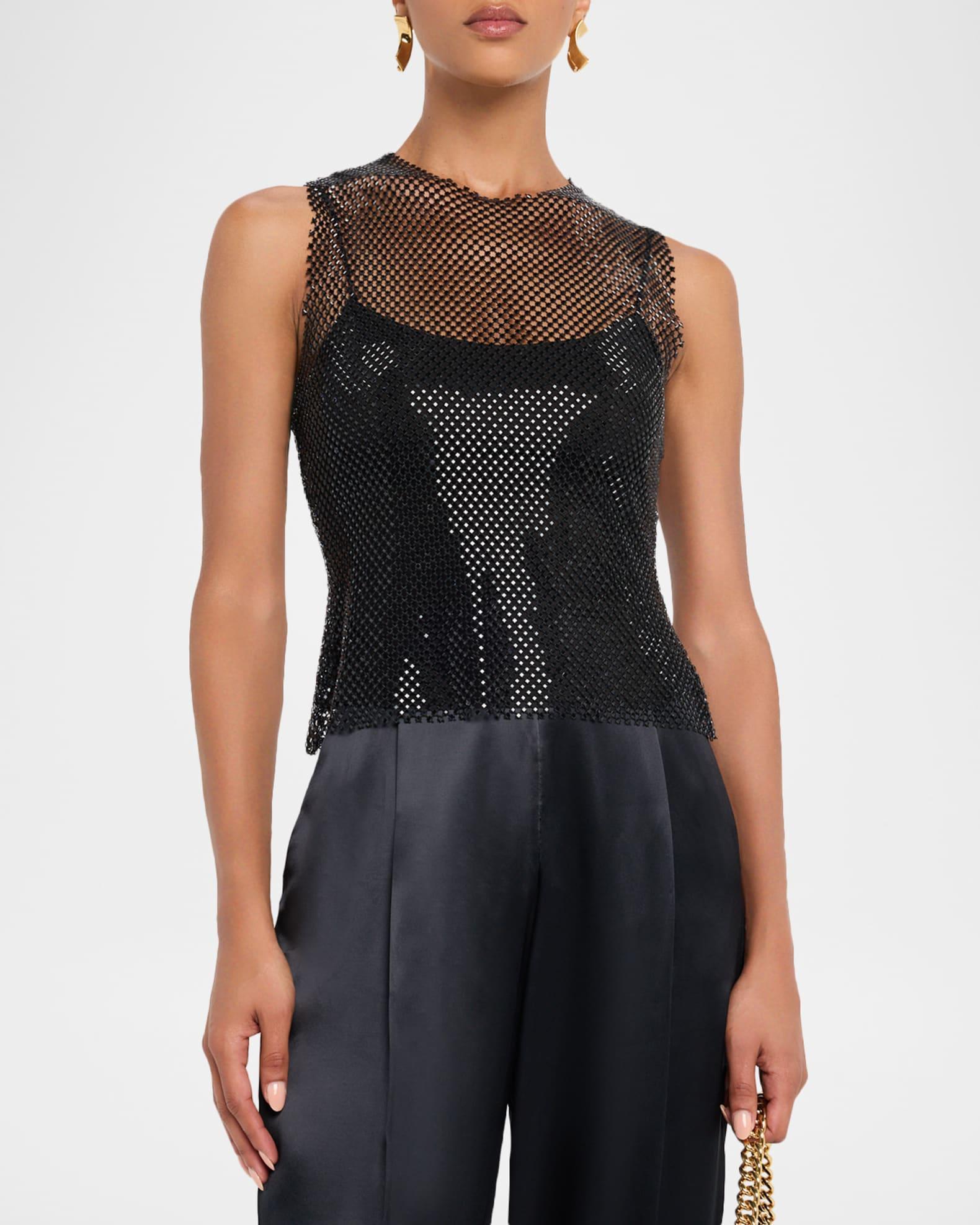 Rhinestone Mesh Sleeveless Blouse Product Image