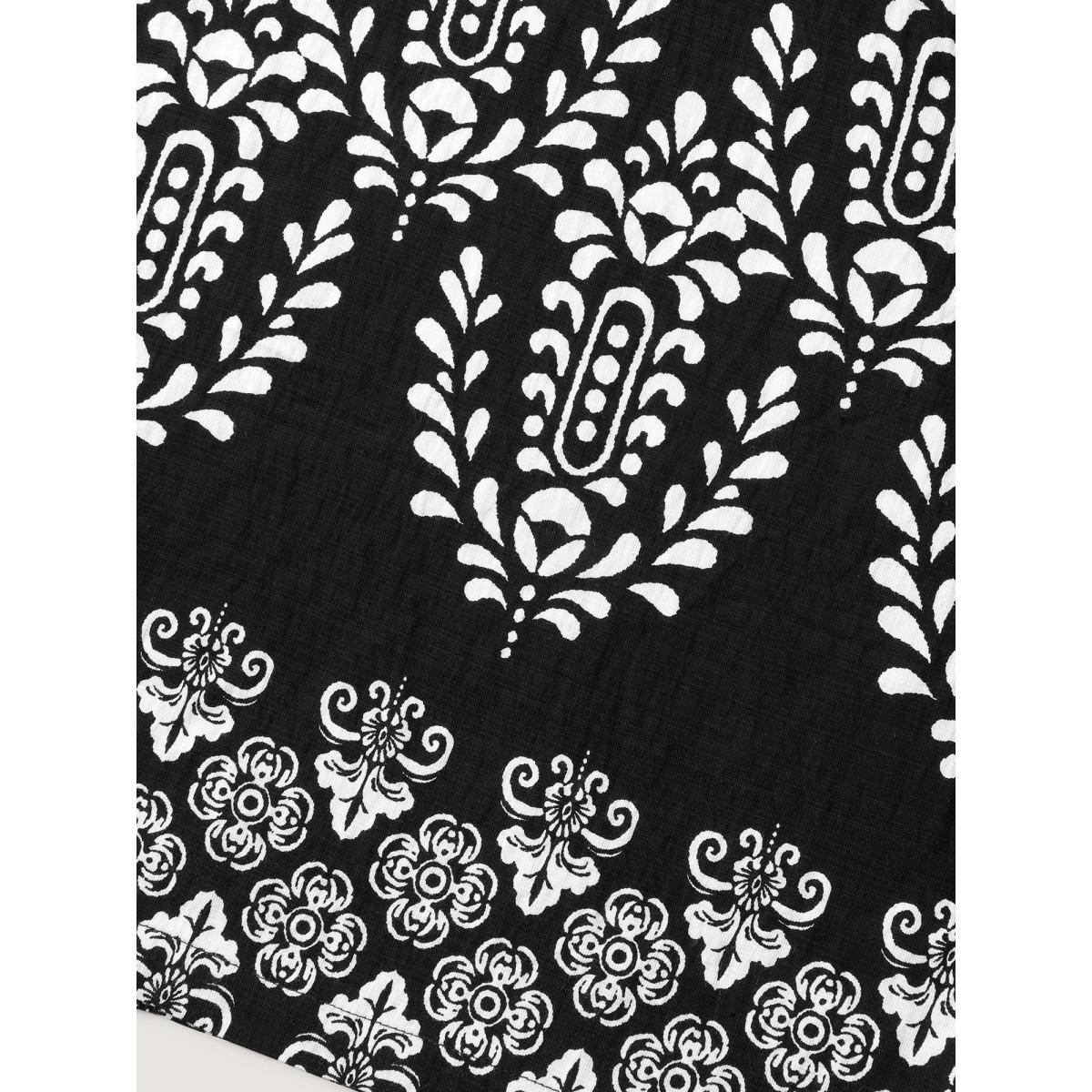 Plus Size Black Boho Print Color Contrast Flowy Jumpsuit Women Sleeveless Round Neck Vacation Loose Jumpsuits BloomChic 30/6X Product Image