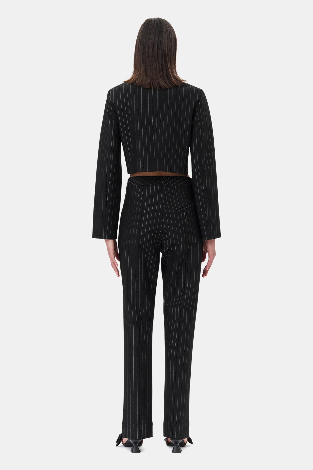 Black Pinstriped Cropped Blazer Product Image