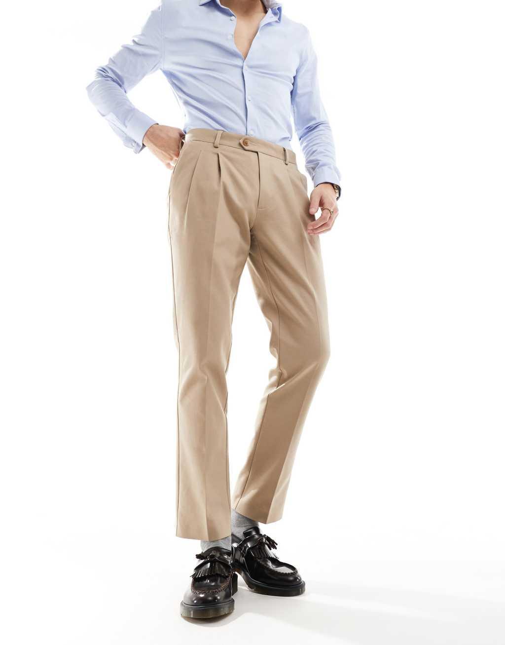 ASOS DESIGN smart slim fit cotton pants in tan Product Image