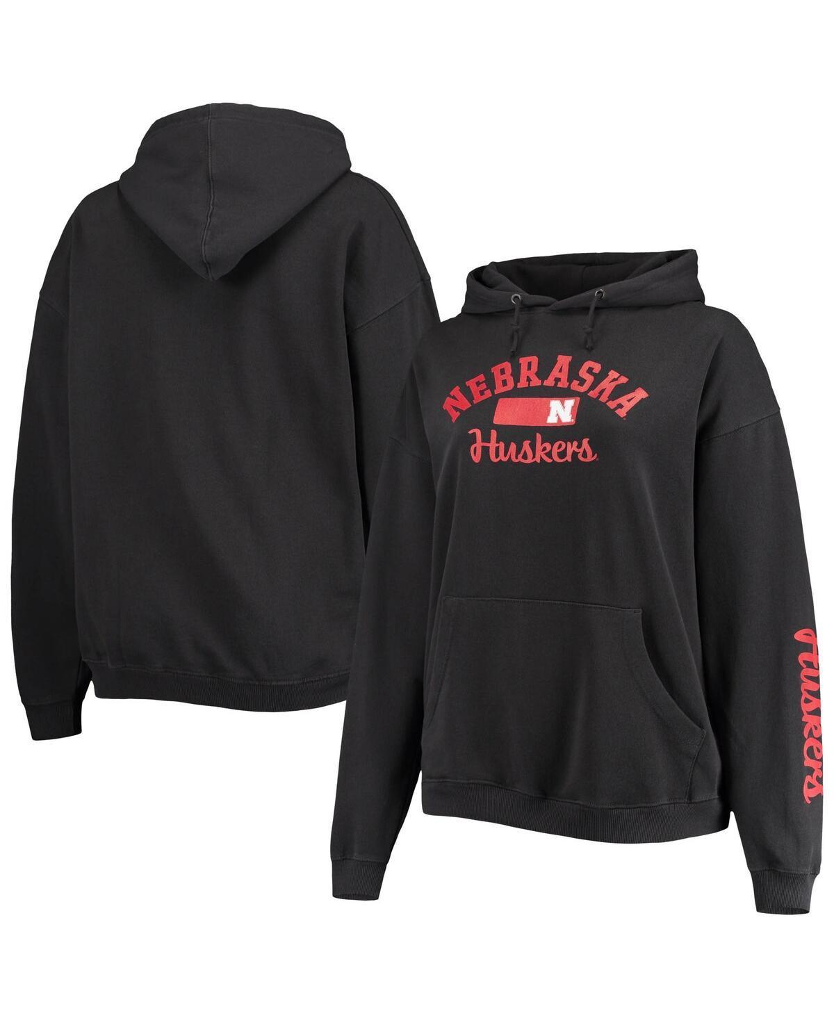 Women's Pressbox Black Nebraska Huskers Rock n Roll Super Oversized Pullover Hoodie Product Image