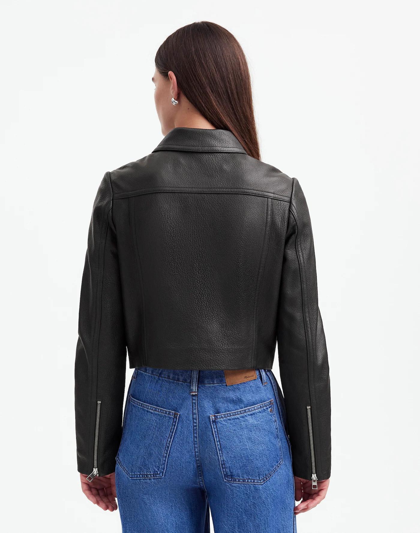 Shrunken Zip-Front Jacket in Leather Product Image