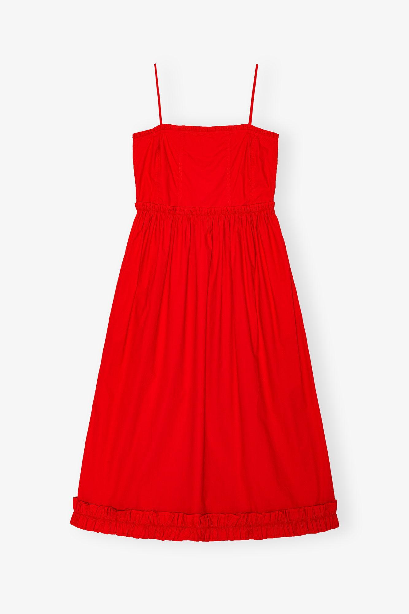 Red Cotton Poplin Strap Dress Product Image