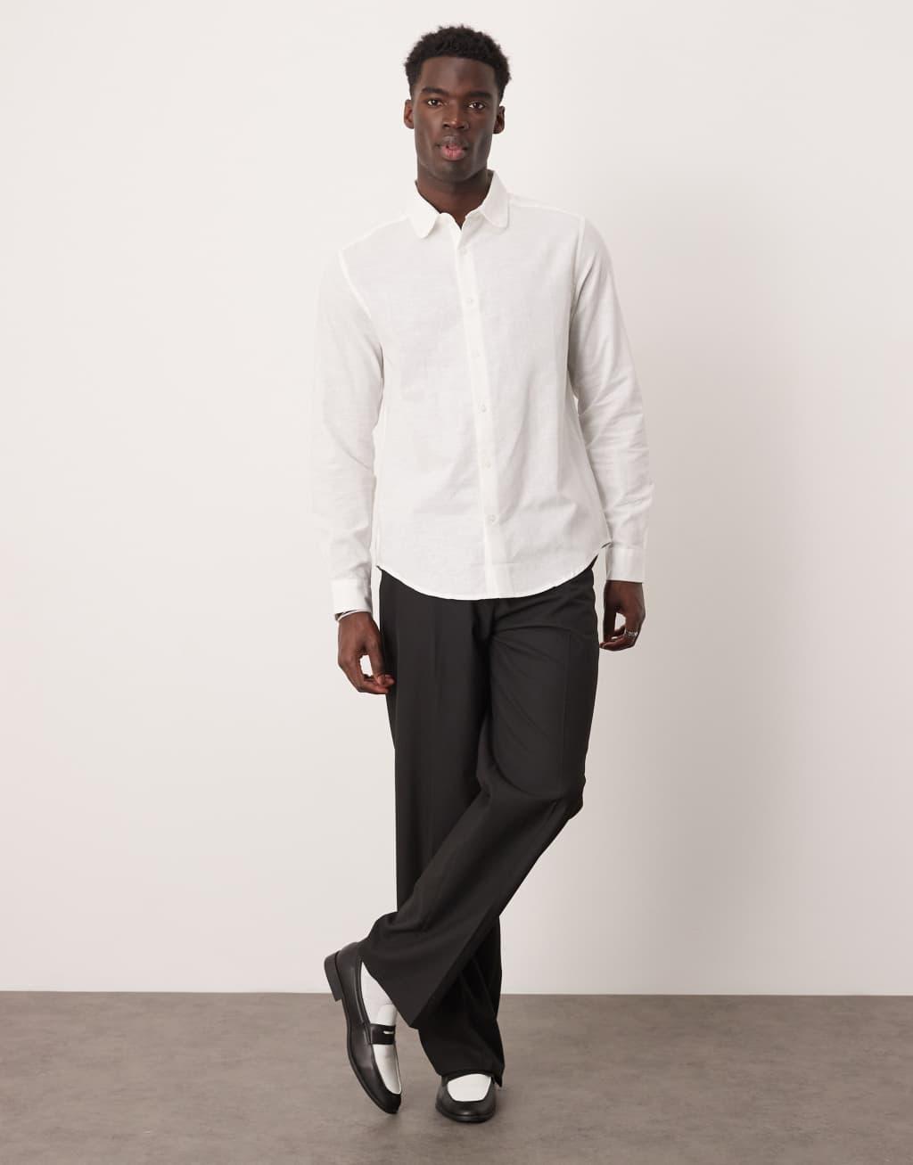  ASOS DESIGN linen blend regular fit dress shirt with penny collar in white Product Image