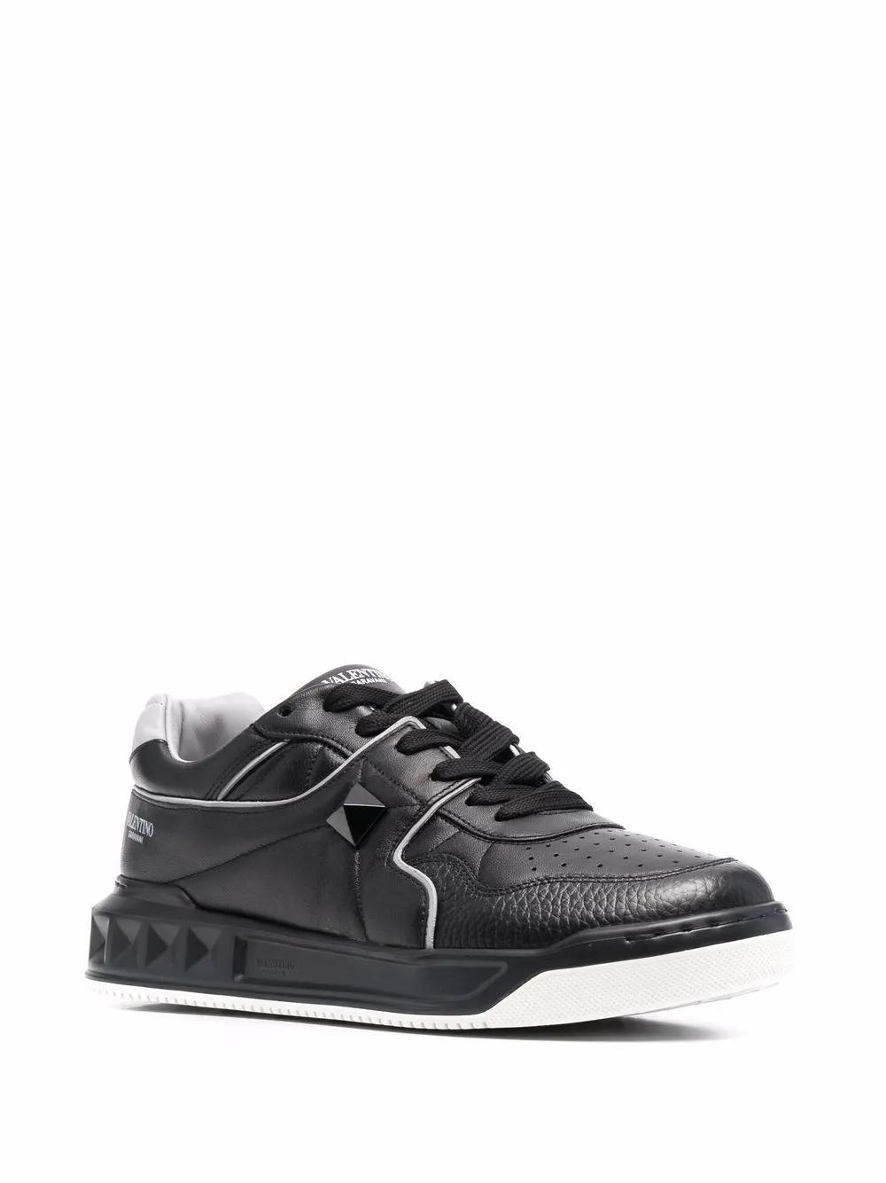 VALENTINO GARAVANI Low Top One Stud Black Leather Sneakers Product Image