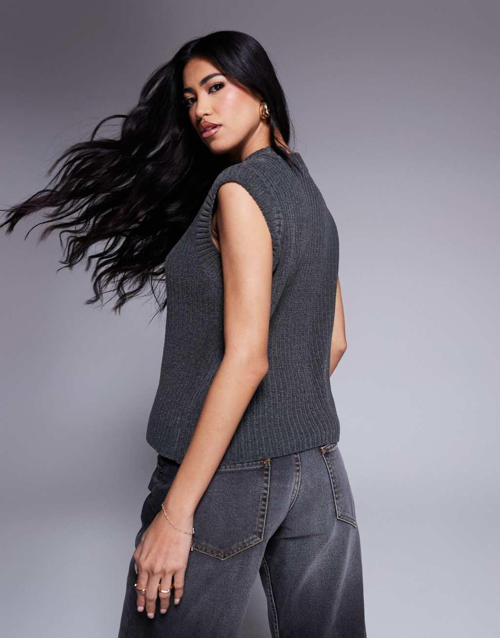 ASOS DESIGN chenille knit tank in charcoal Product Image