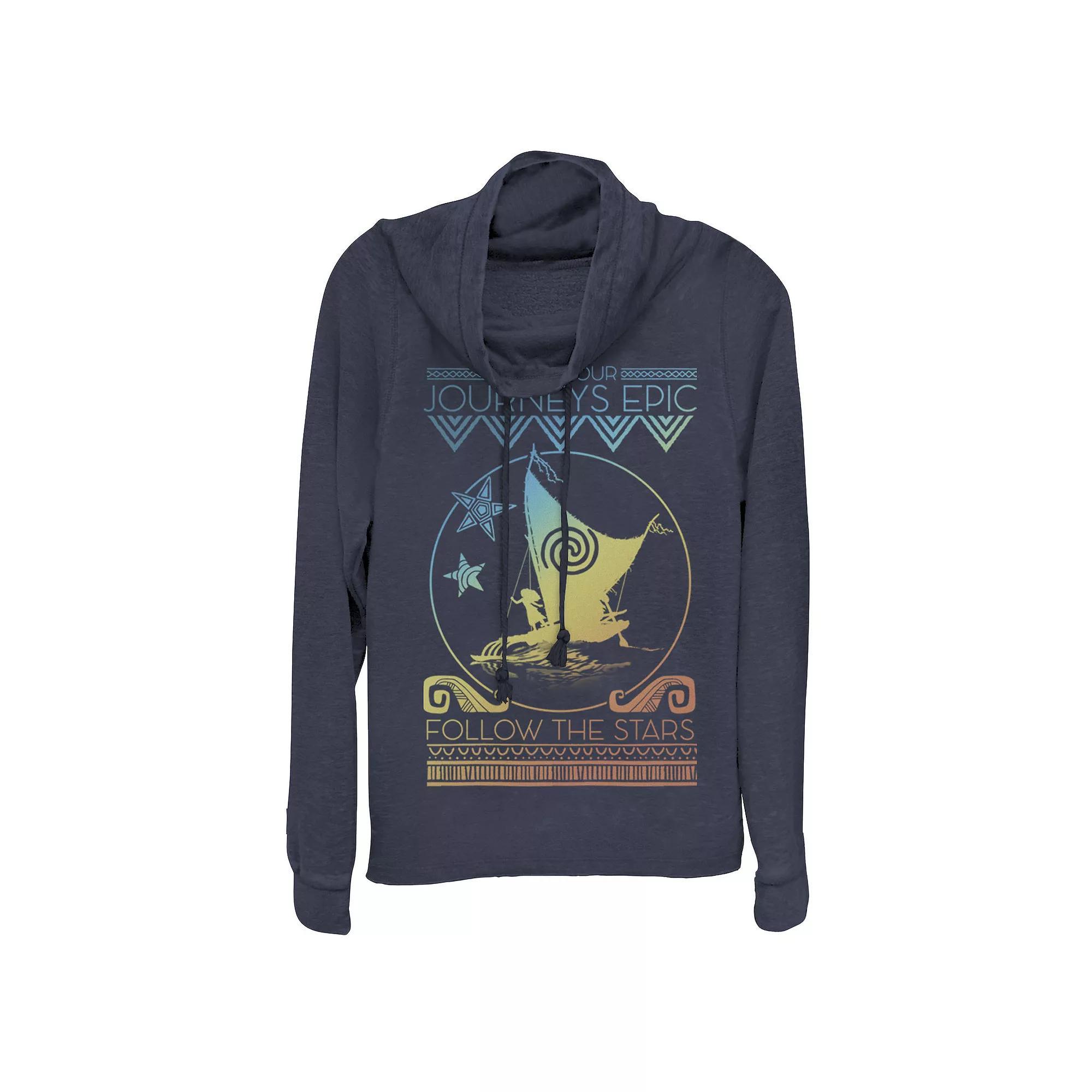 Disneys Moana Epic Journeys Juniors Cowlneck Graphic Lightweight Long Sleeve, Girls Blue Product Image