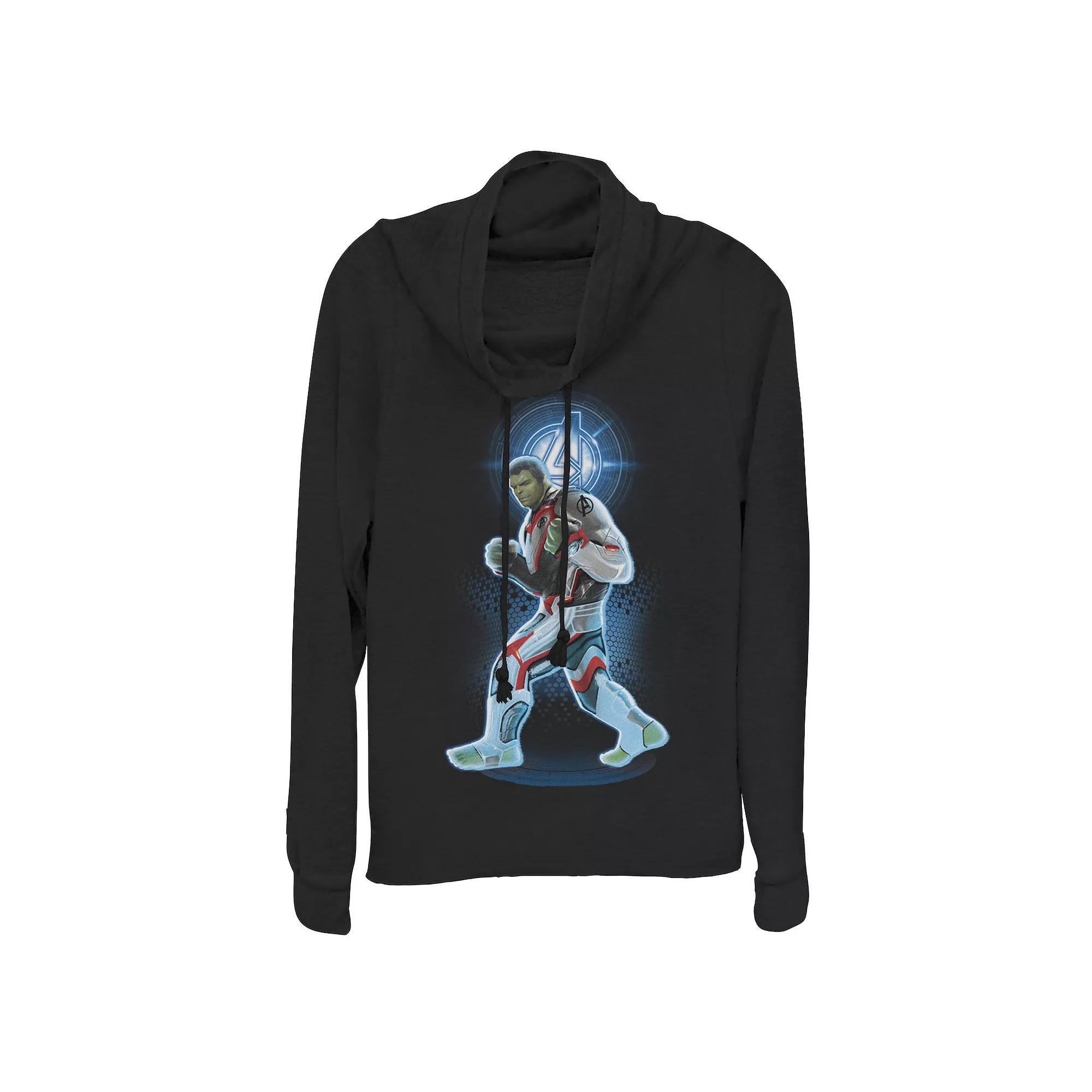 Juniors' Marvel Avengers Endgame Logo Hulk Quantum Suit Portrait Cowlneck Graphic Lightweight Long Sleeve, Girl's,  Product Image