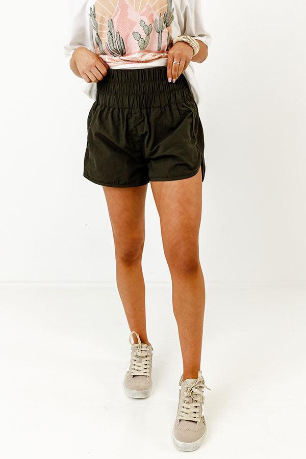 The Rainier High Waist Windbreaker Shorts In Dark Forest Product Image