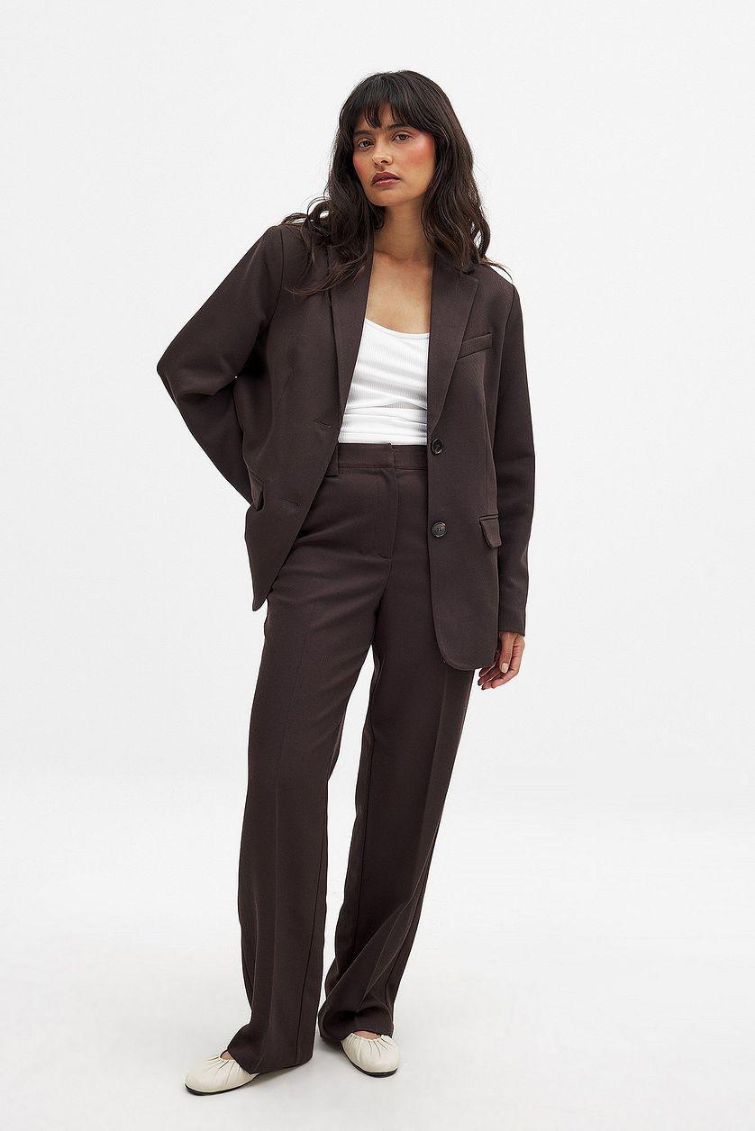 Straight Mid Waist Twill Suit Pants Product Image