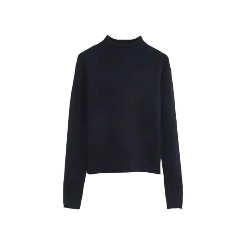 Mock Neck Plain Sweater Product Image