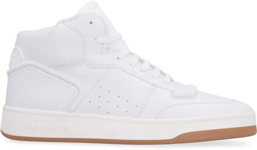 SAINT LAURENT Men's Sl80 Tonal Leather Mid-top Sneakers In White Product Image