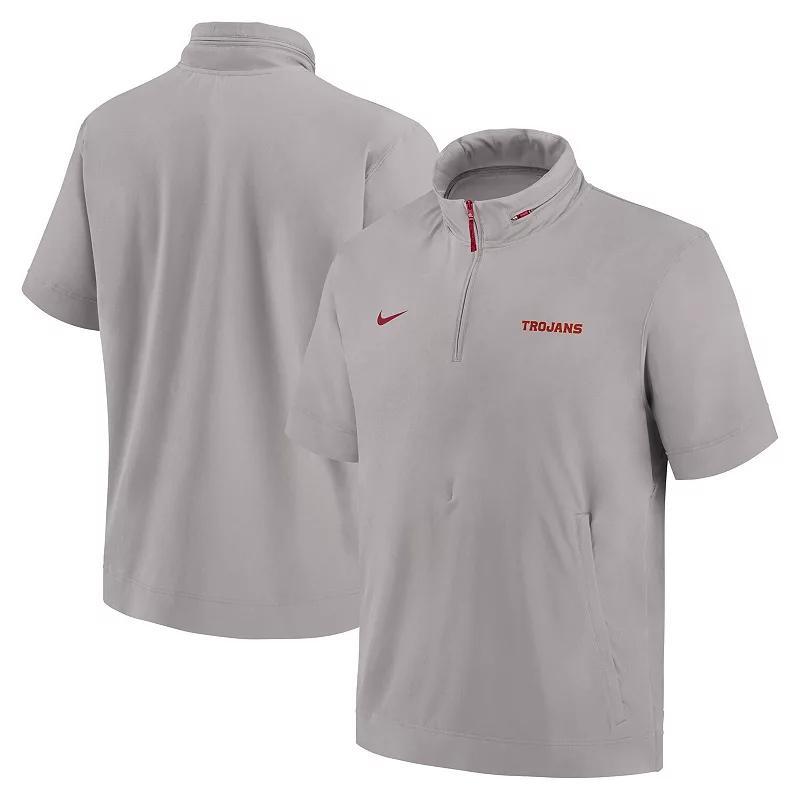 Mens Nike Pewter USC Trojans 2024 Sideline Coach Short Sleeve Half-Zip Hoodie Jacket Product Image