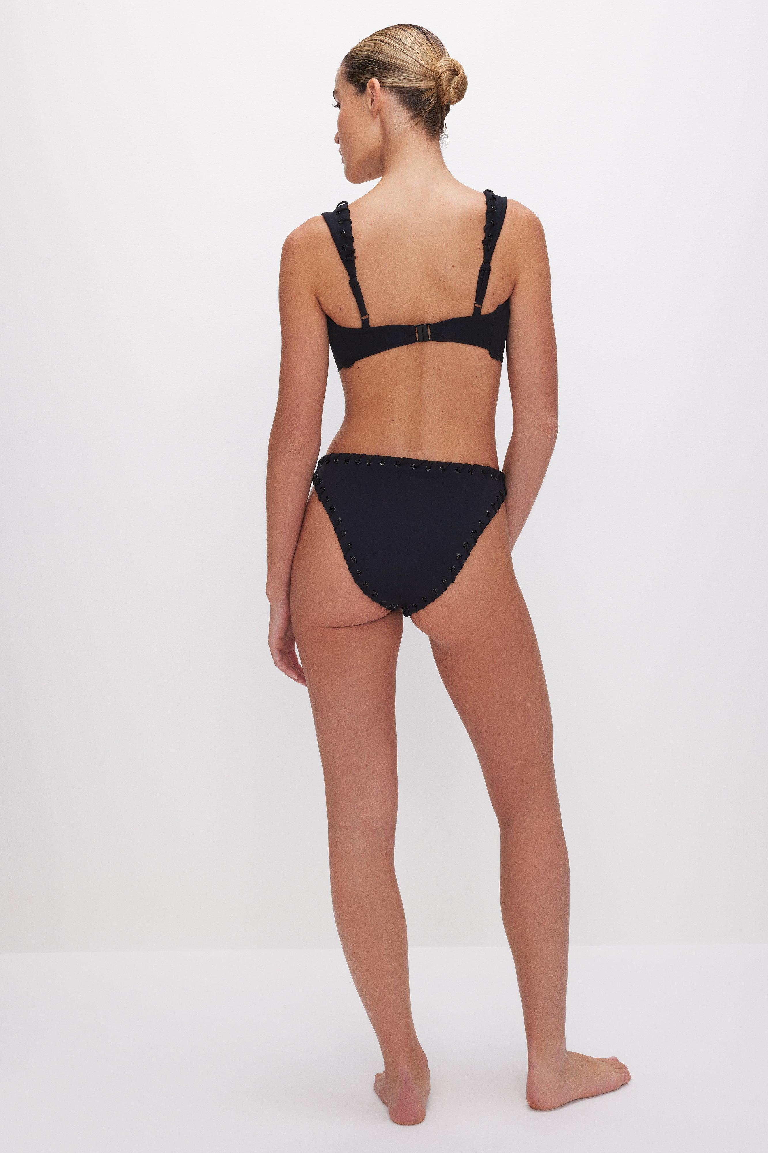 WHIP STITCH COMPRESSION CHEEKY BIKINI BOTTOM | BLACK001 Product Image