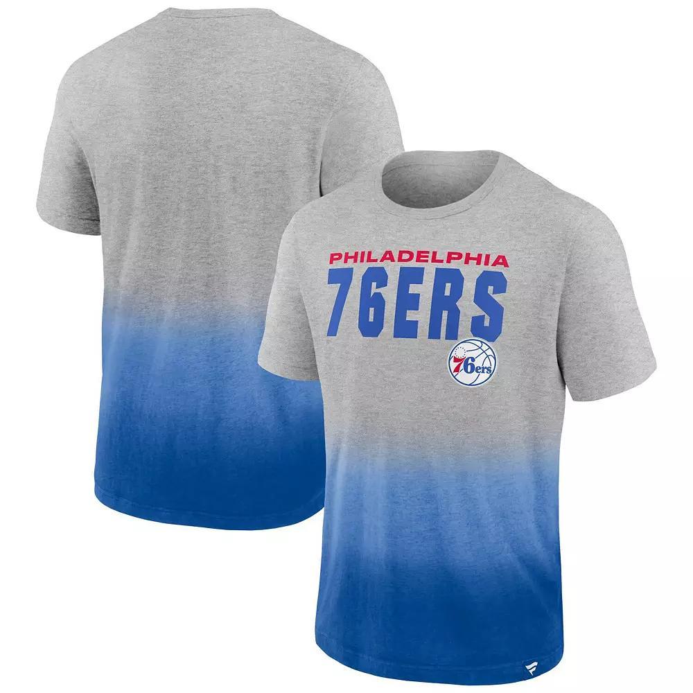 Men's Fanatics Branded Heathered Gray/Royal Philadelphia 76ers Board Crasher Dip-Dye T-Shirt, Size: Medium, 76r Grey Product Image