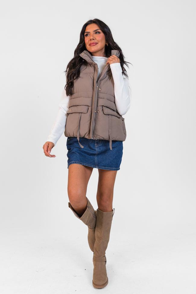 Won Me Over Mushroom Oversized Puffer Vest FINAL SALE Product Image