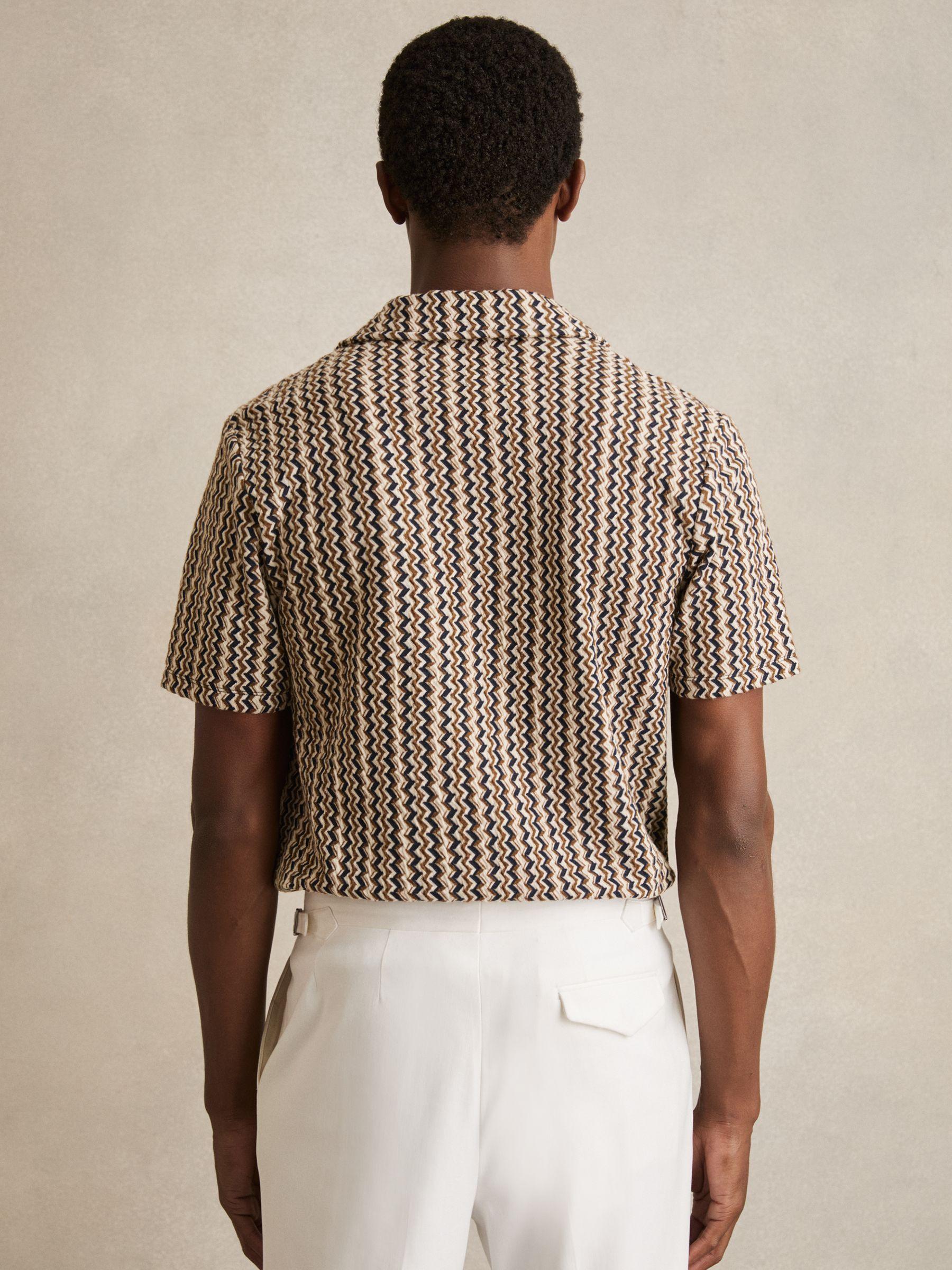 Zig-Zag Knit Cuban-Collar Shirt in Tobacco Brown Product Image