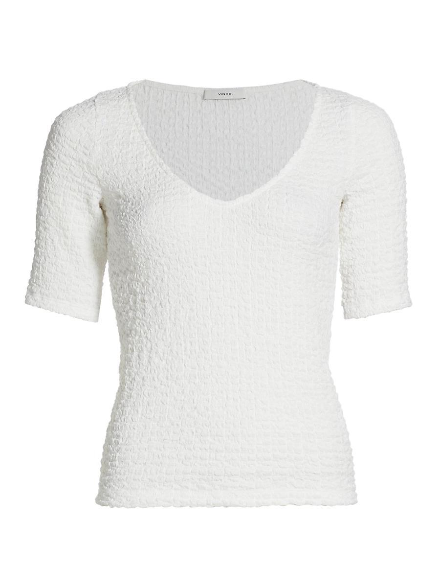 Womens Smocked Elbow-Sleeve Soft V-Neck Top Product Image