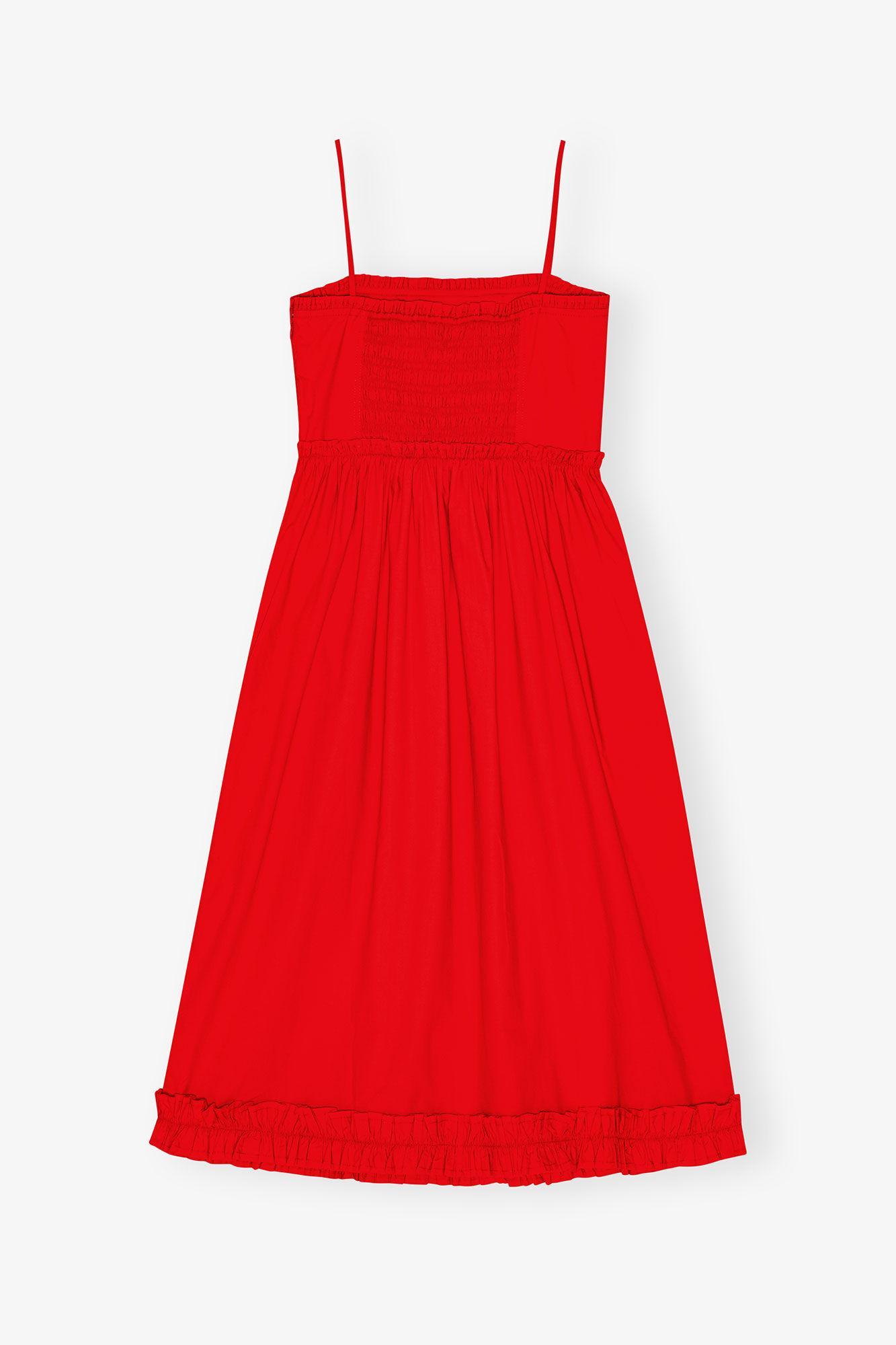 Red Cotton Poplin Strap Dress Product Image