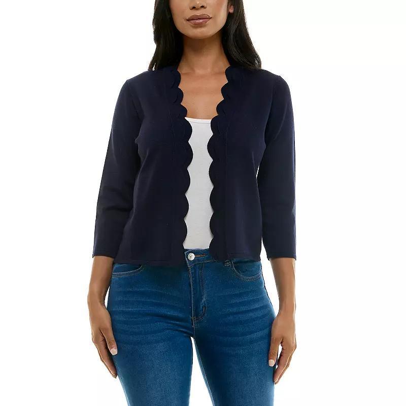 Womens Nina Leonard Scallop Hem Bolero Cardigan Blue Product Image