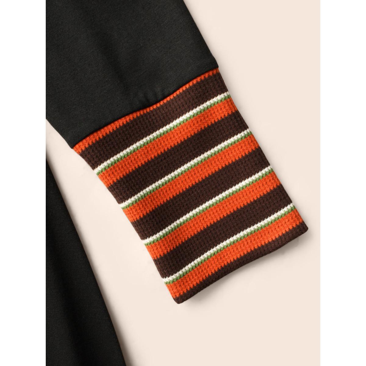 Plus Size Crew Neck Striped Patchwork Dress Black Women Casual Texture Round Neck Long Sleeve Curvy BloomChic 30/6X Product Image