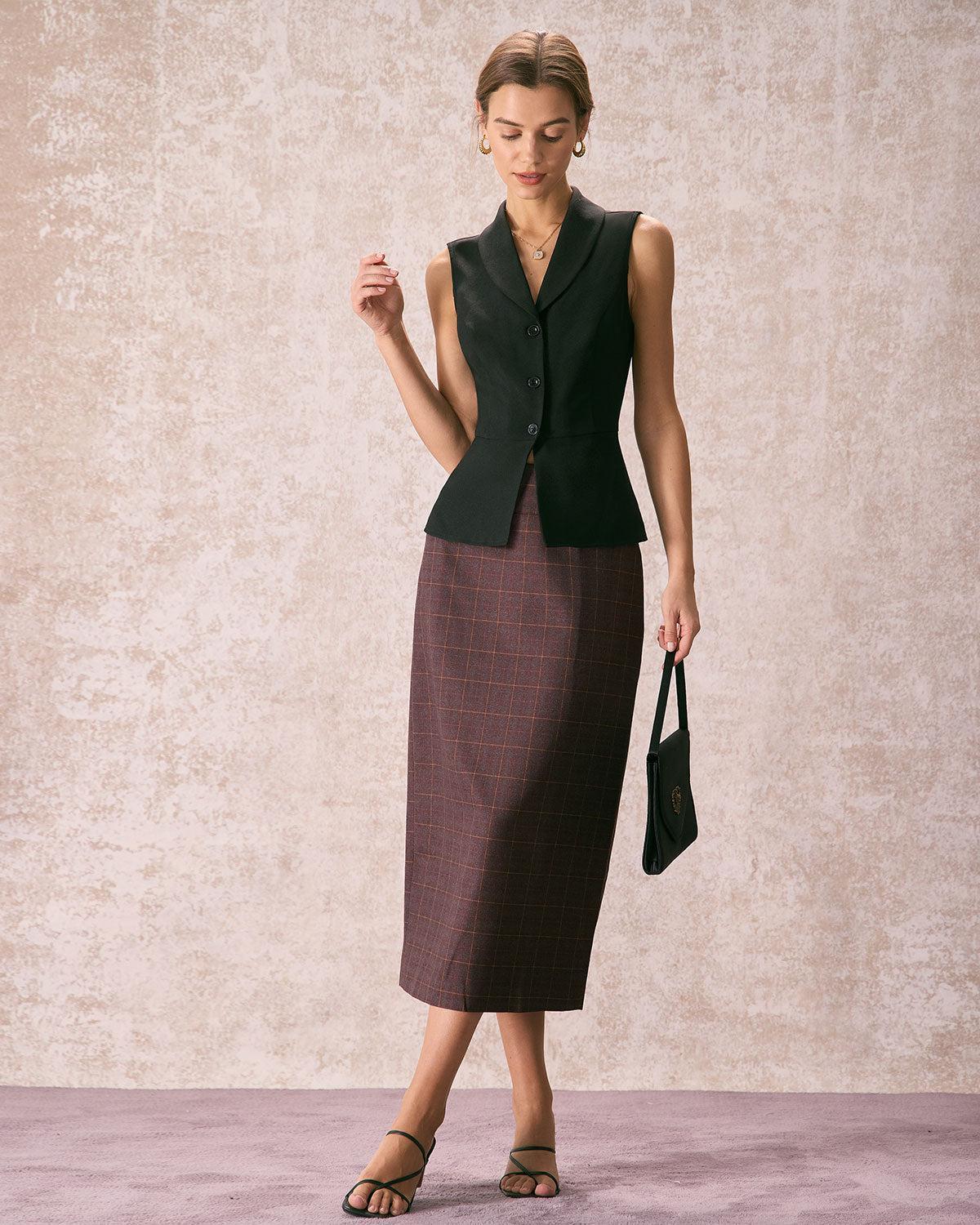 The Black Lapel Sleeveless Button Up Vest Product Image