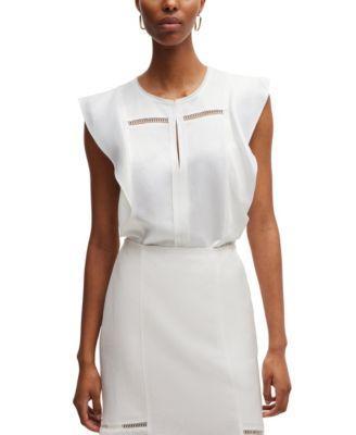 Boss by Hugo Boss Womens Flutter-Sleeve Ladder-Lace Trim Blouse Product Image