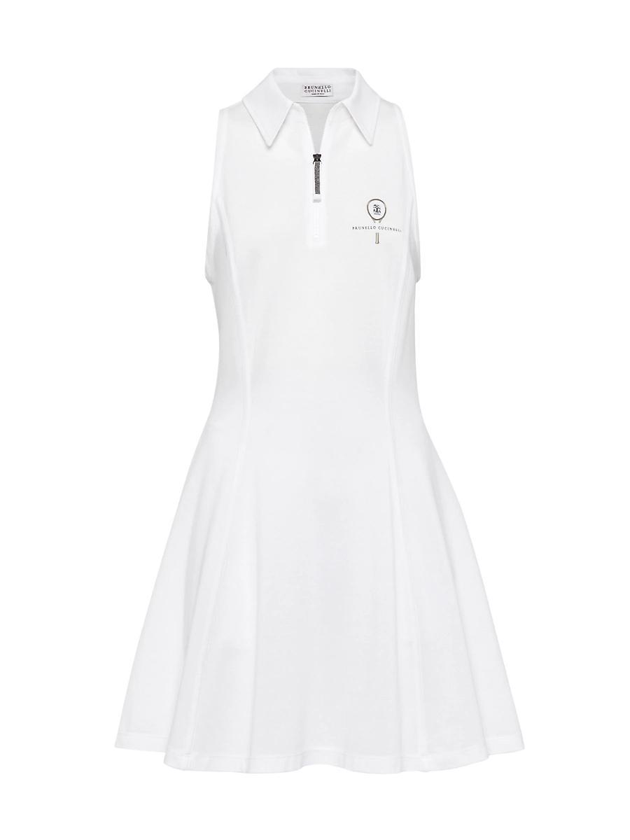 Womens Stretch Cotton Piqu Dress with Shiny Zipper Pull and Tennis Logo Product Image