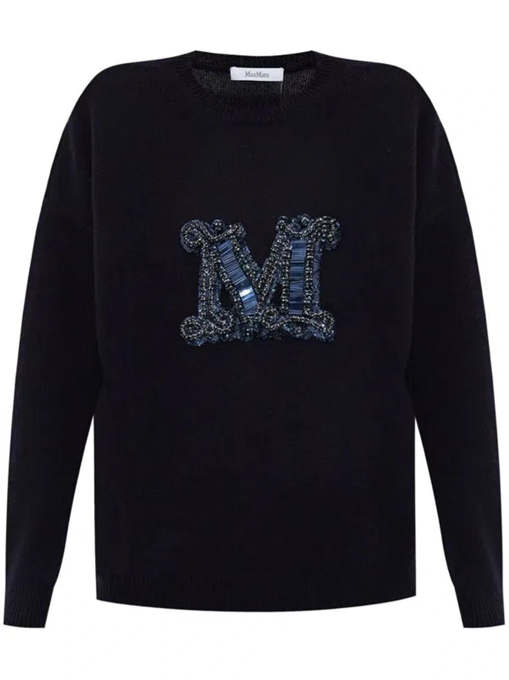 MAX MARA Logo Embroidered Knitted Jumper In Blue Product Image