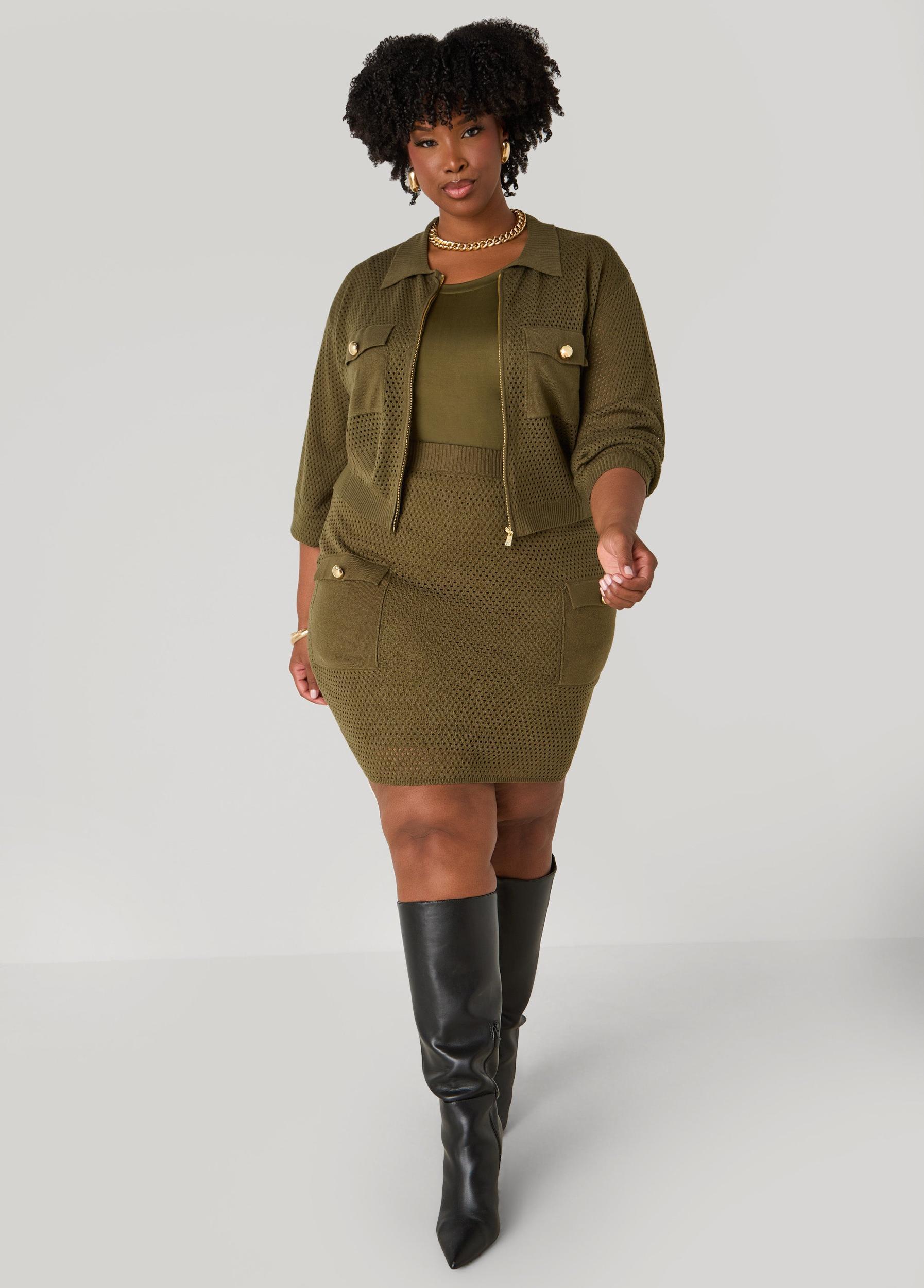 Plus Size Zip Front Crochet Cardigan Ashley Stewart Product Image