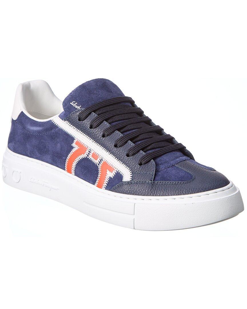 FERRAGAMO Borg 5 Suede & Leather Sneaker In Blue Product Image