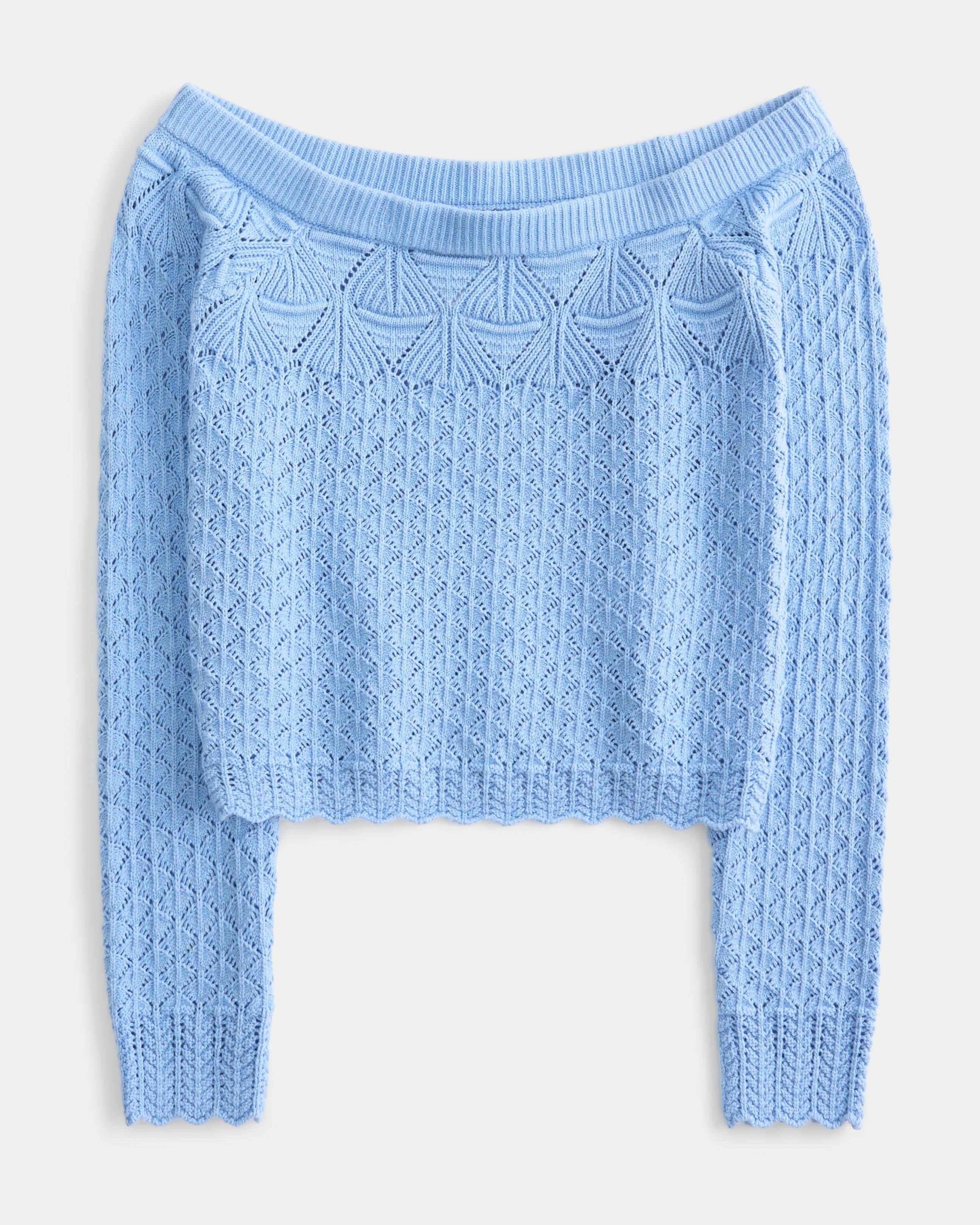 Stitchy Crochet-Style Off-the-Shoulder Sweater Product Image