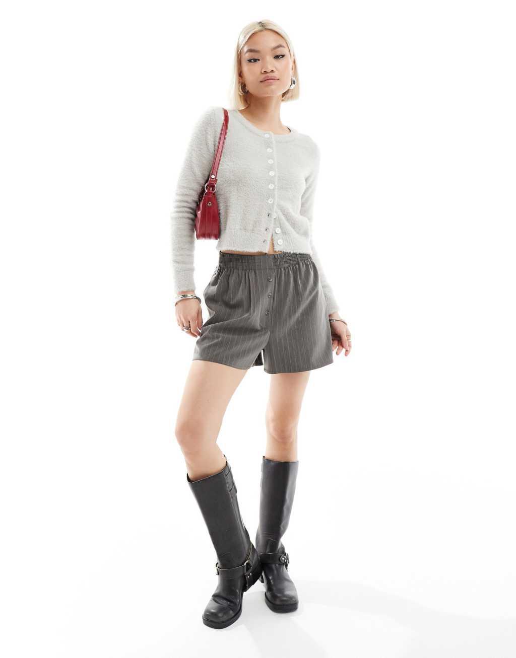 Daisy Street micro button up knit cardigan in heather gray Product Image