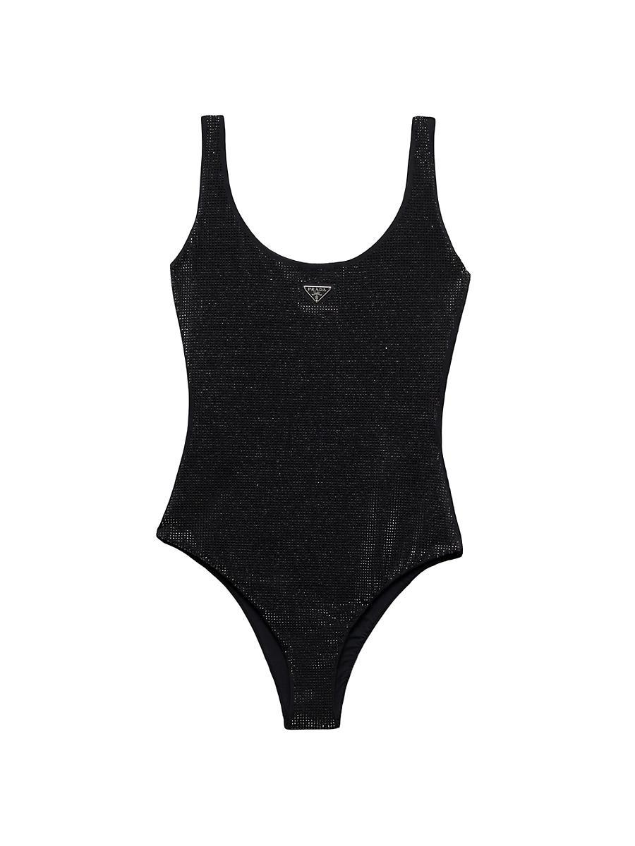 Womens Jersey One-Piece Swimsuit with Rhinestones Product Image