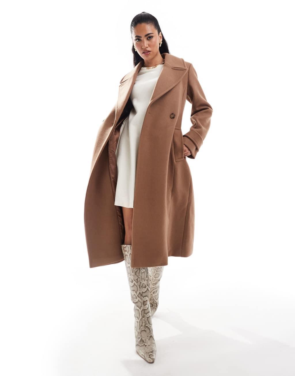 Ever New wool mix belted coat in soft camel Product Image