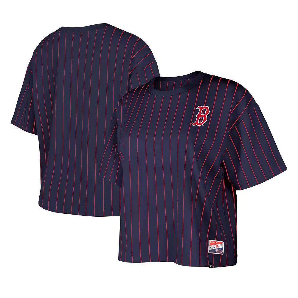 Women's New Era Navy Boston Red Sox Boxy Pinstripe T-Shirt,  Product Image