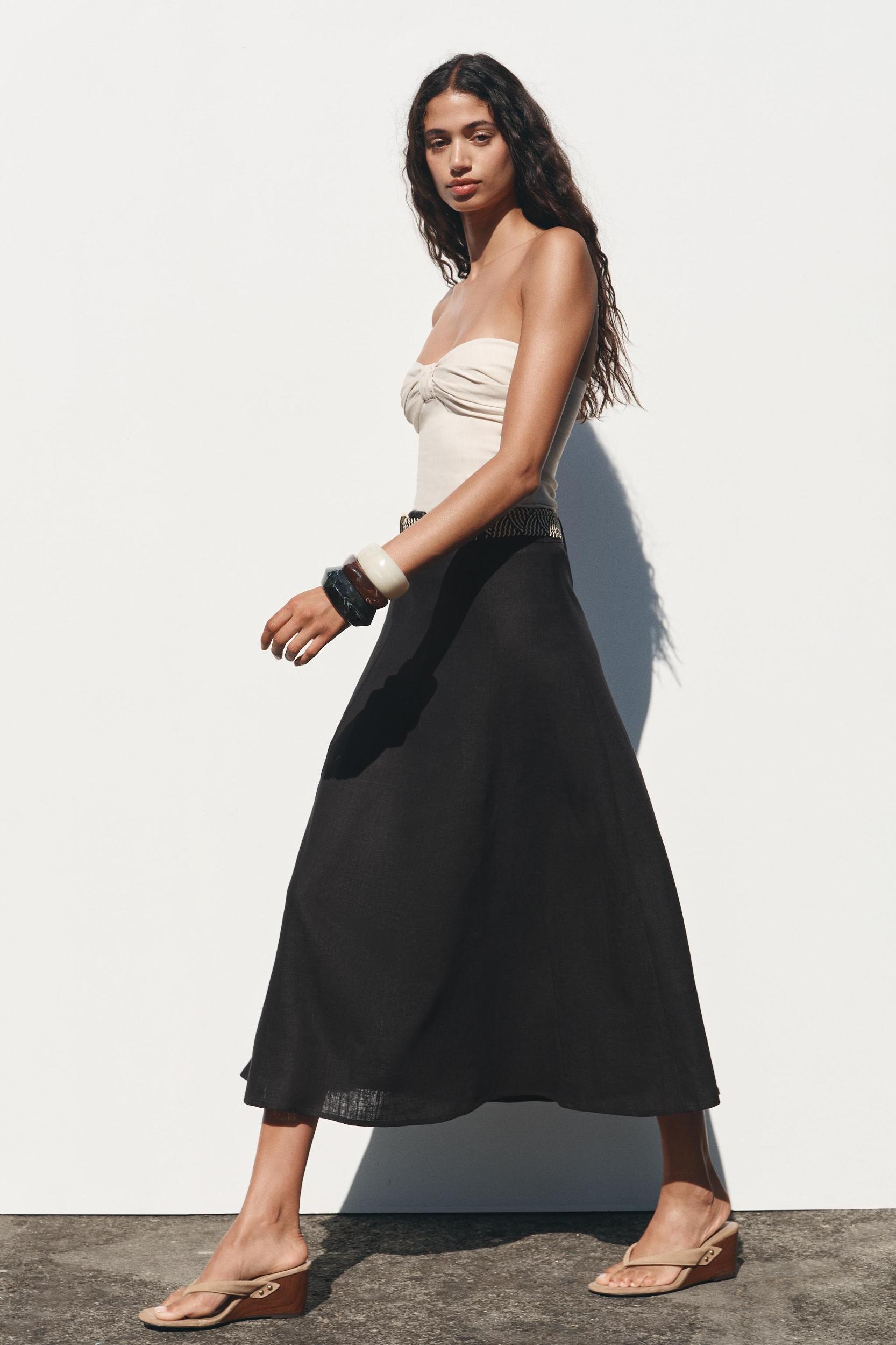 LINEN MIDI SKIRT WITH BELT Product Image
