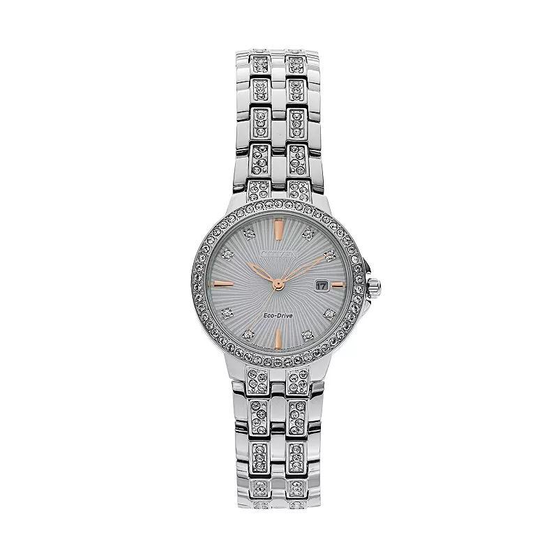 Citizen Womens Silhouette Crystal Three Hand Rose Gold Accented Stainless Steel Bracelet Watch Product Image