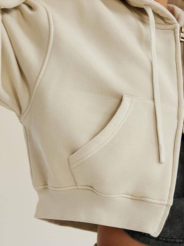 Solid Color Double Zip Short Oversized Hoodie Product Image