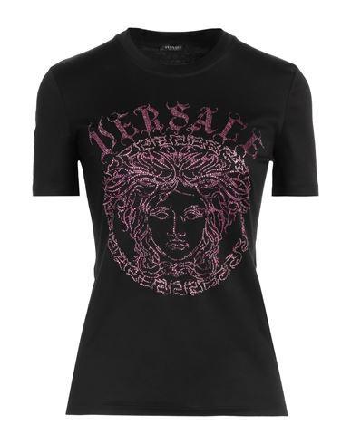 VERSACE Woman T-shirt Black Size 4 Cotton, Glass Product Image