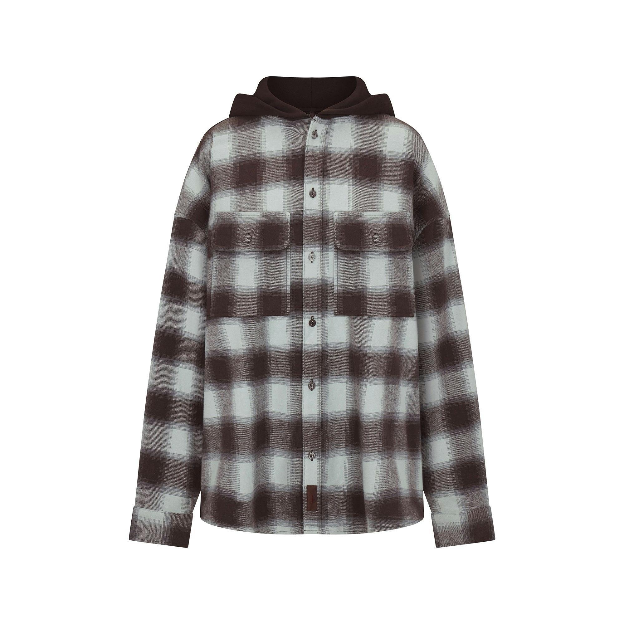 OUTDOOR FLANNEL OVERSIZED HOODED SHIRT | VAPOR SHADOW PLAID Product Image