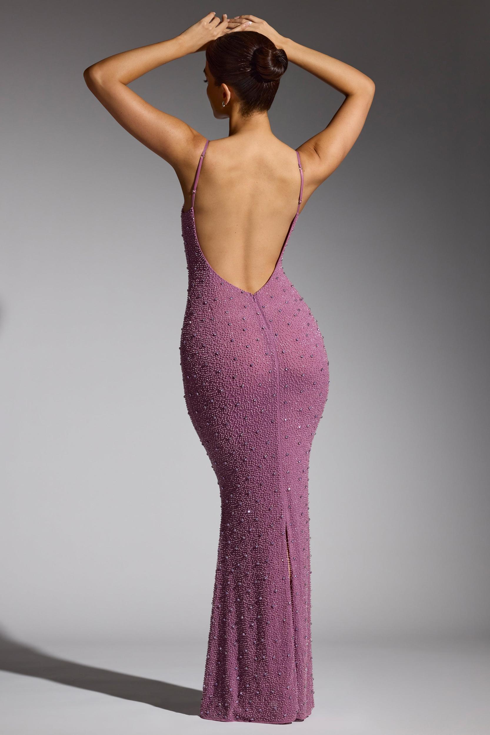 Embellished Asymmetric Maxi Dress in Grape Product Image
