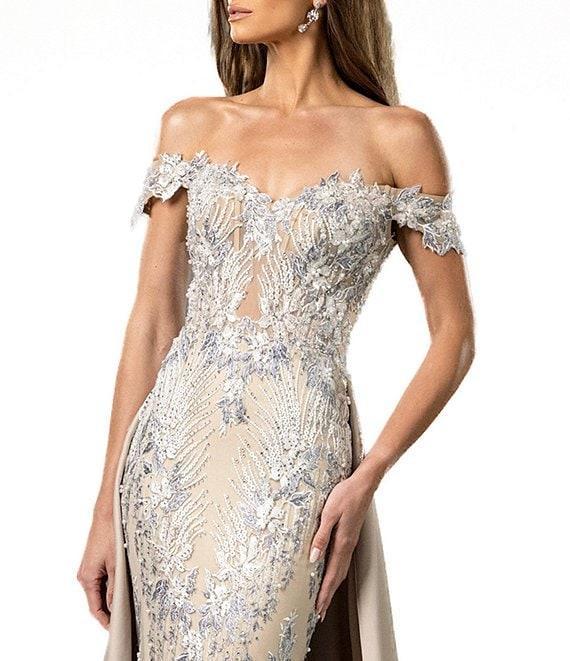 Terani Couture Off The Shoulder Lace Mermaid Gown With Over Skirt Product Image