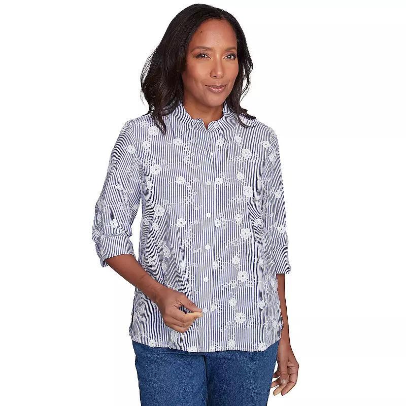 Petite Alfred Dunner Striped Breezy Floral Applique Top, Women's,  Product Image