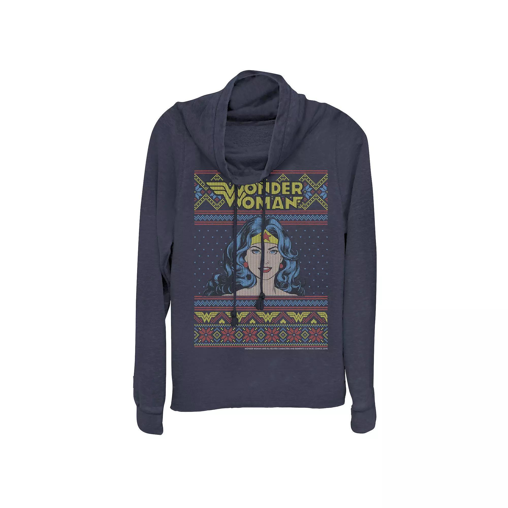 Juniors' DC Comics Wonder Woman Christmas Cowlneck Graphic Lightweight Long Sleeve, Girl's,  Product Image