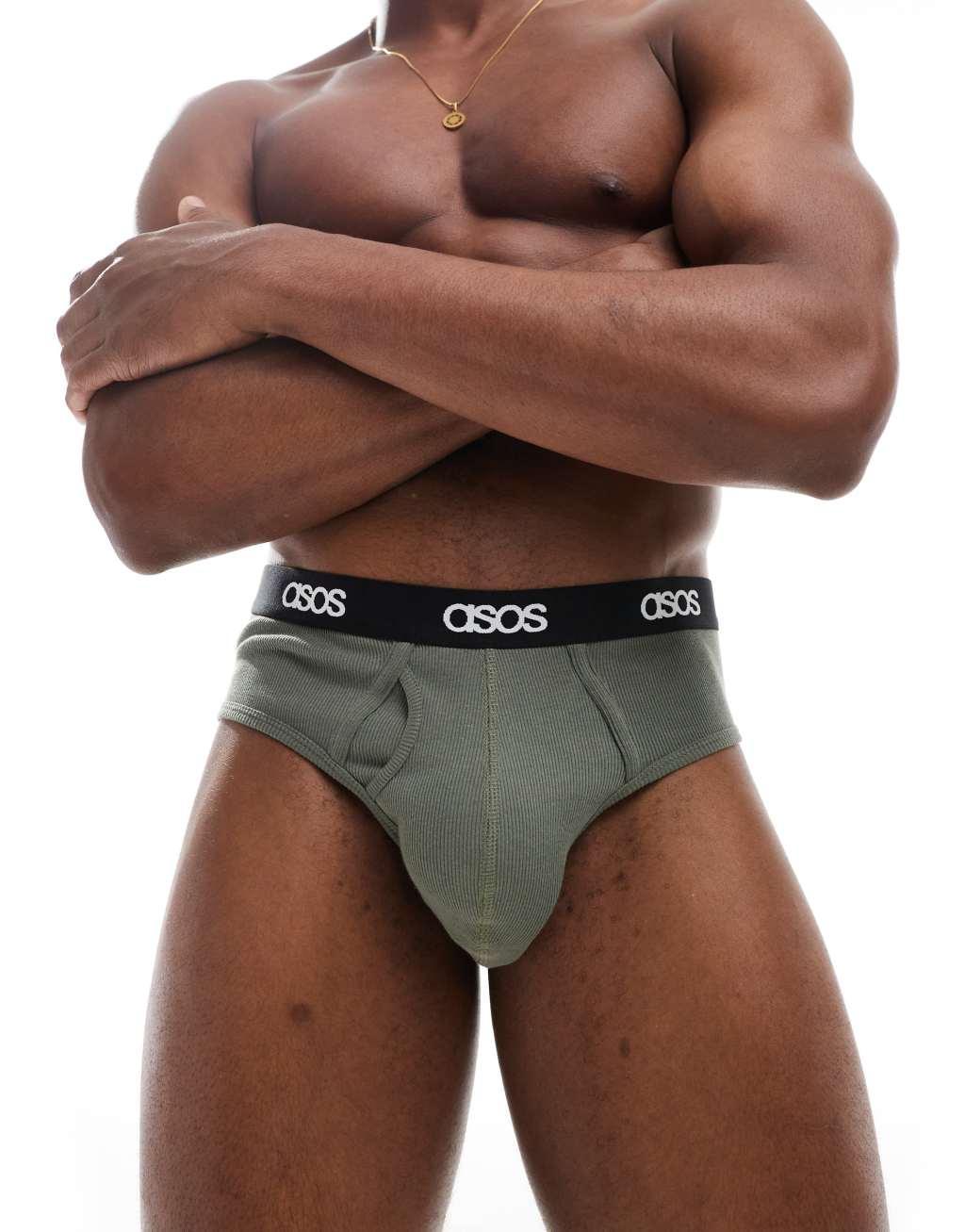 ASOS DESIGN capsule collection ribbed briefs in dark green Product Image