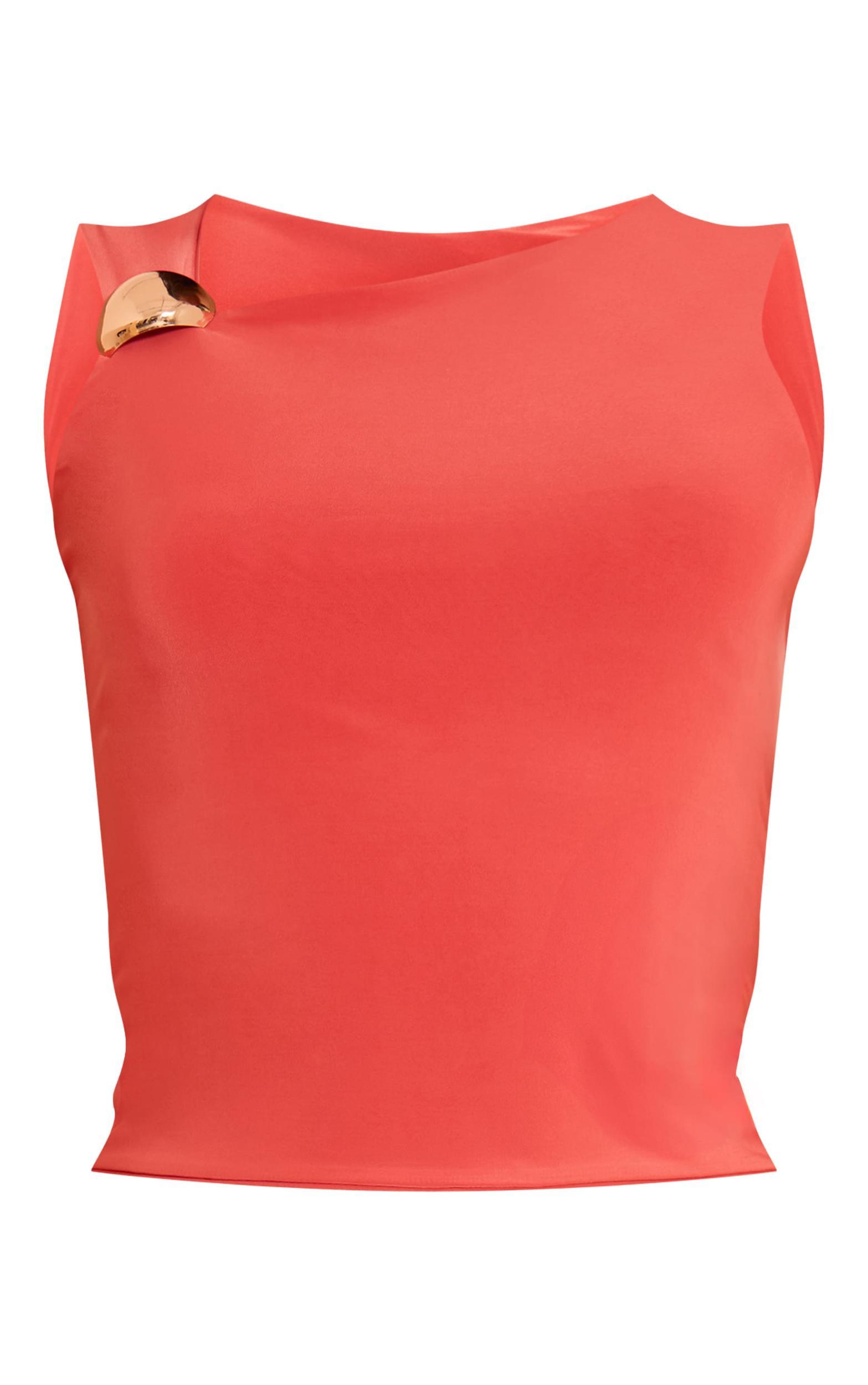 Orange Slinky Trim Detail Asymmetric Top Product Image