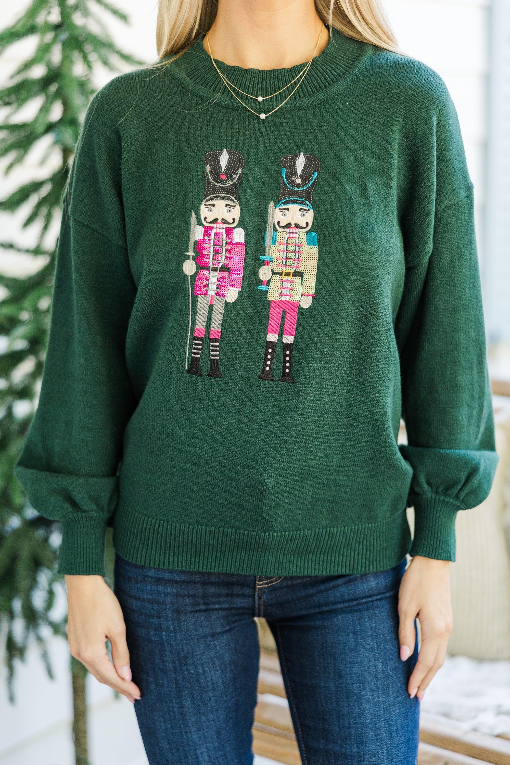 Nutcracker Fun Emerald Green Embroidered Sweater Female Product Image