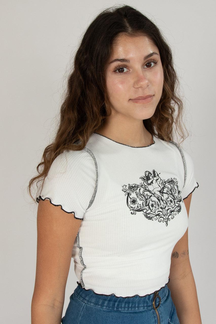 Floral Cupid Ribbed Graphic Tee Product Image