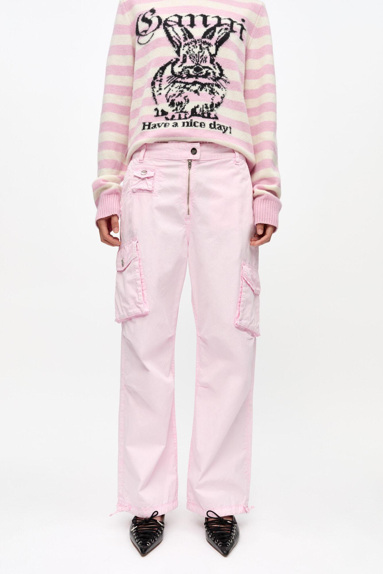 Pink Washed Cotton Twill Pants Product Image